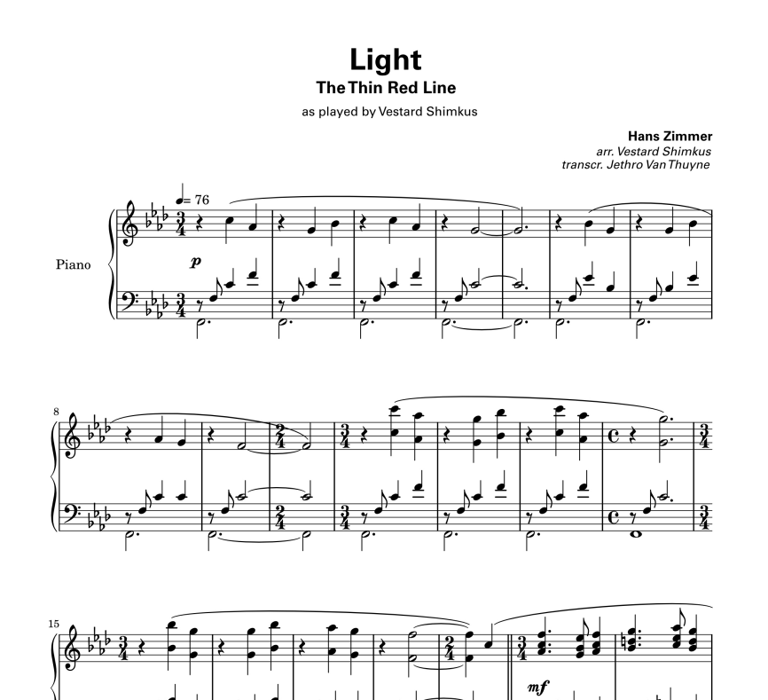 light hans zimmer vestard shimkus transcription preview